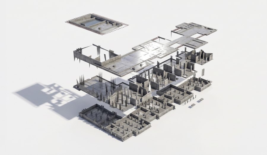 Generative architecture — exploded axonometric building concept